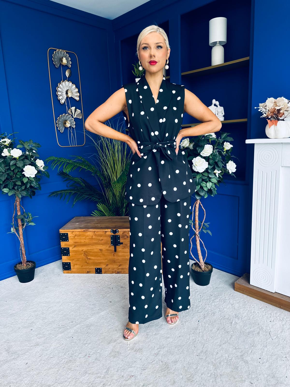 Phoebe Waistcoat & Trouser Set Polka Black