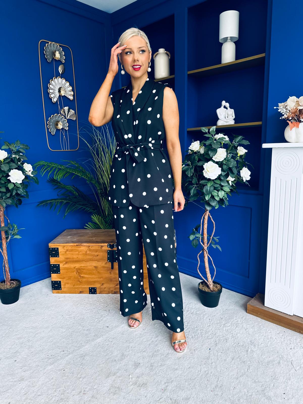 Phoebe Waistcoat & Trouser Set Polka Black