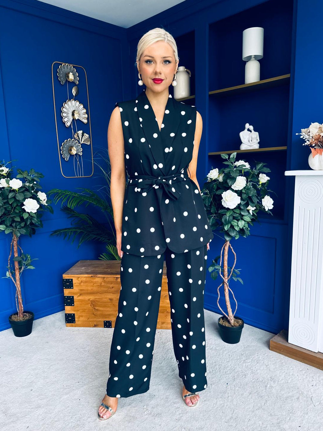 Phoebe Waistcoat & Trouser Set Polka Black