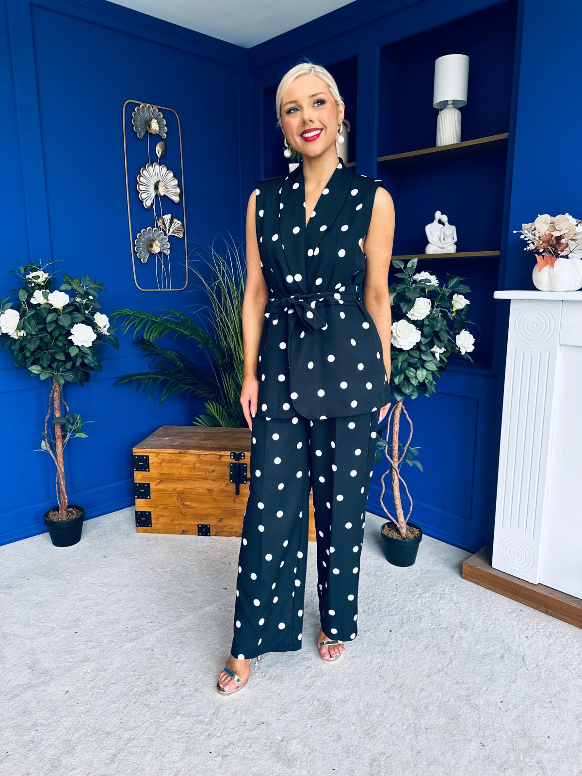 Phoebe Waistcoat & Trouser Set Polka Black