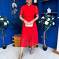 Meadow Short Sleeve Crochet Midi Dress Red