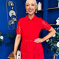 Meadow Short Sleeve Crochet Midi Dress Red