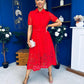 Meadow Short Sleeve Crochet Midi Dress Red