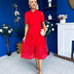 Meadow Short Sleeve Crochet Midi Dress Red