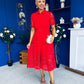 Meadow Short Sleeve Crochet Midi Dress Red