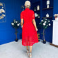 Meadow Short Sleeve Crochet Midi Dress Red
