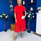 Meadow Short Sleeve Crochet Midi Dress Red