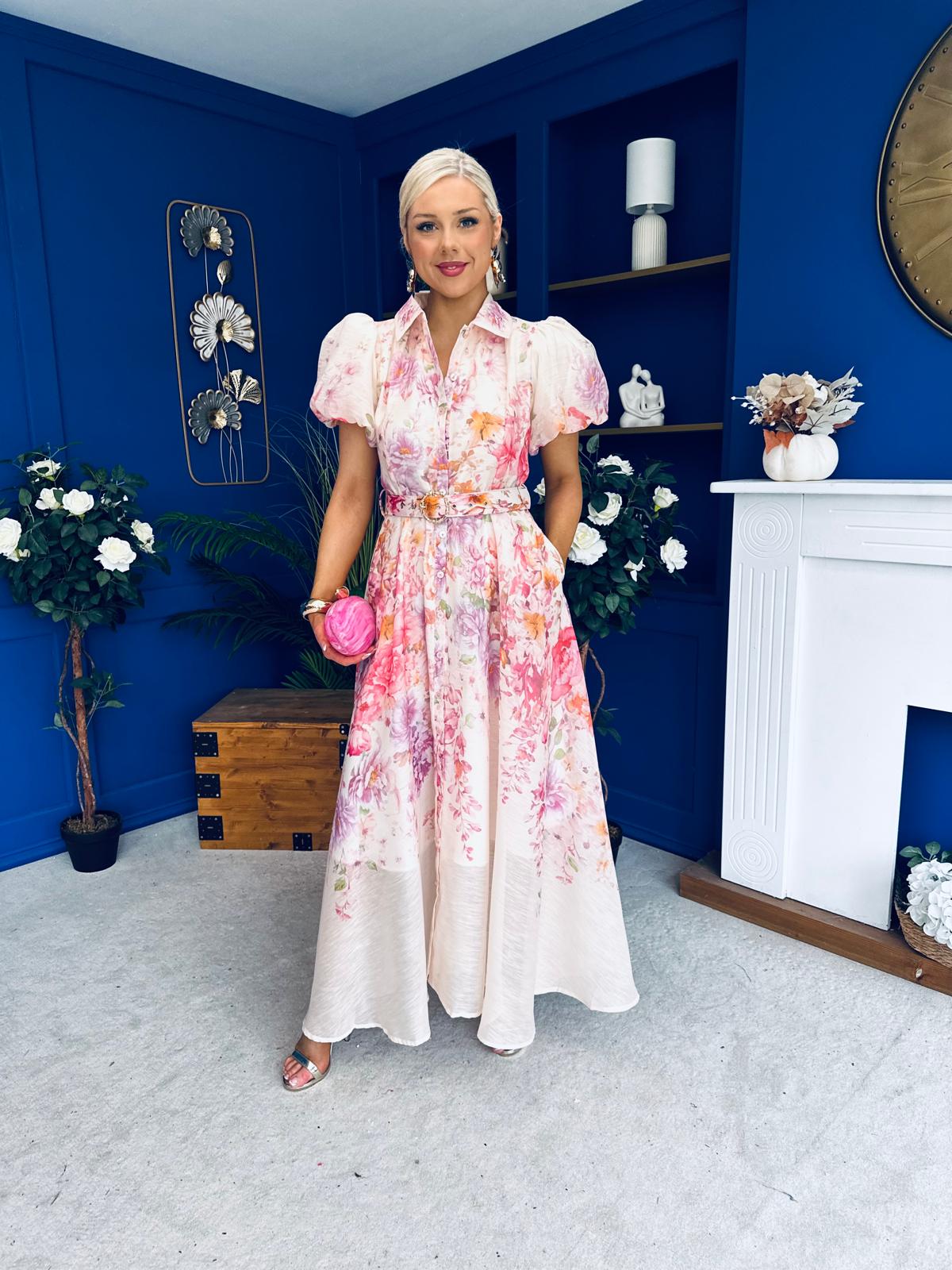 Briana Detailed Midi Shirt Dress Floral