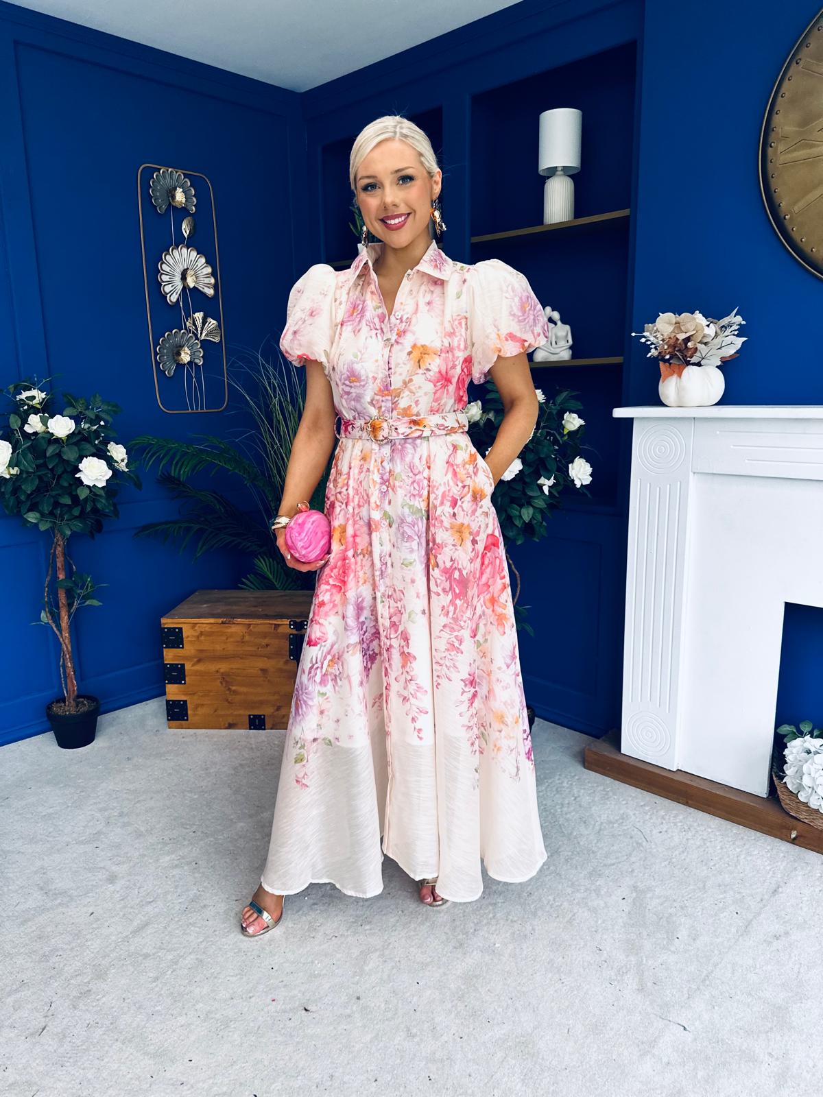 Briana Detailed Midi Shirt Dress Floral