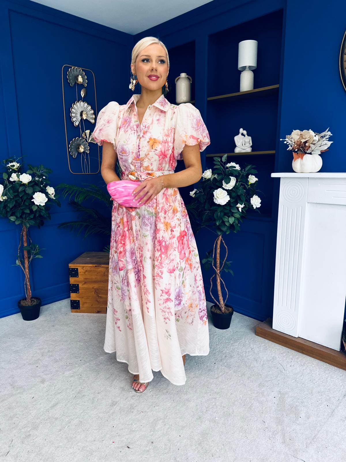 Briana Detailed Midi Shirt Dress Floral
