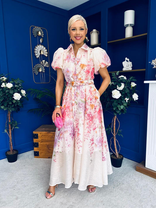 Briana Detailed Midi Shirt Dress Floral