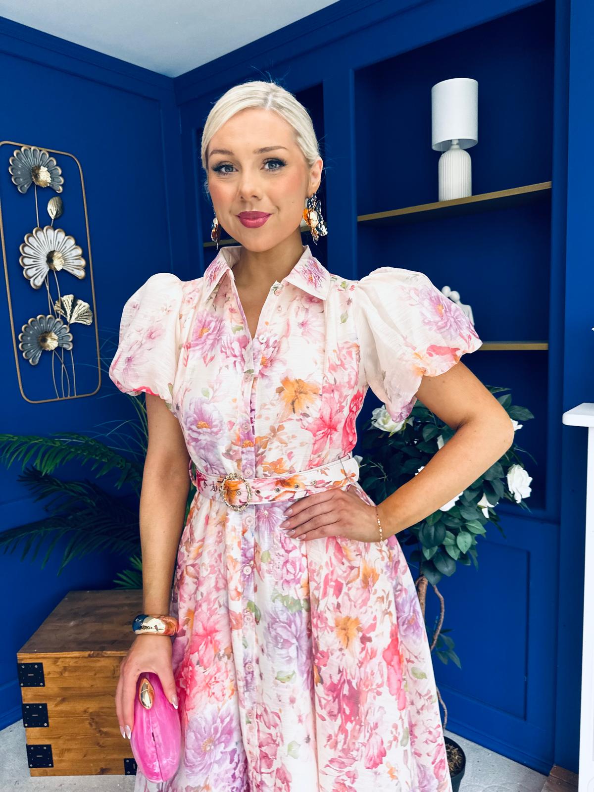 Briana Detailed Midi Shirt Dress Floral