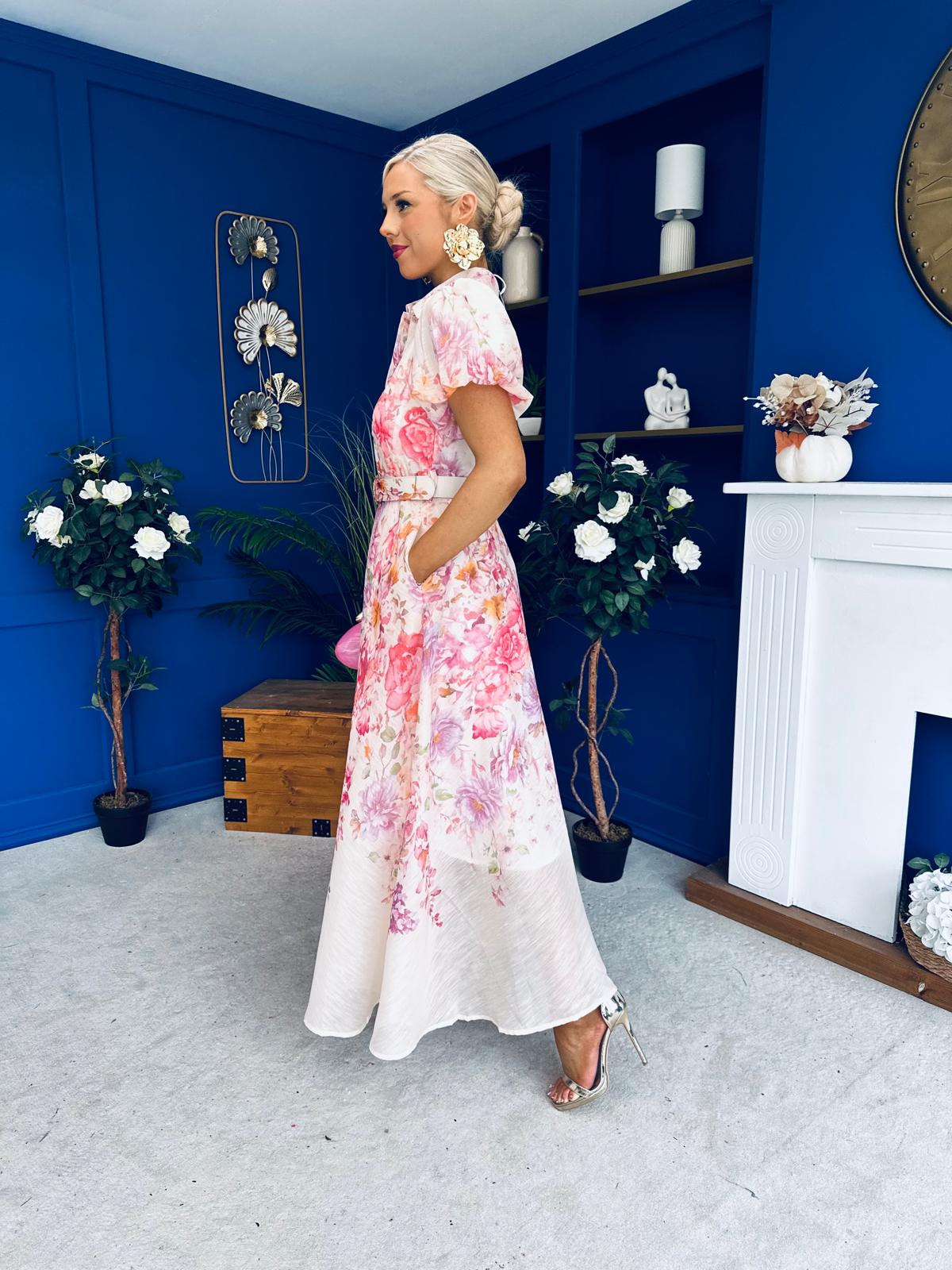 Briana Detailed Midi Shirt Dress Floral