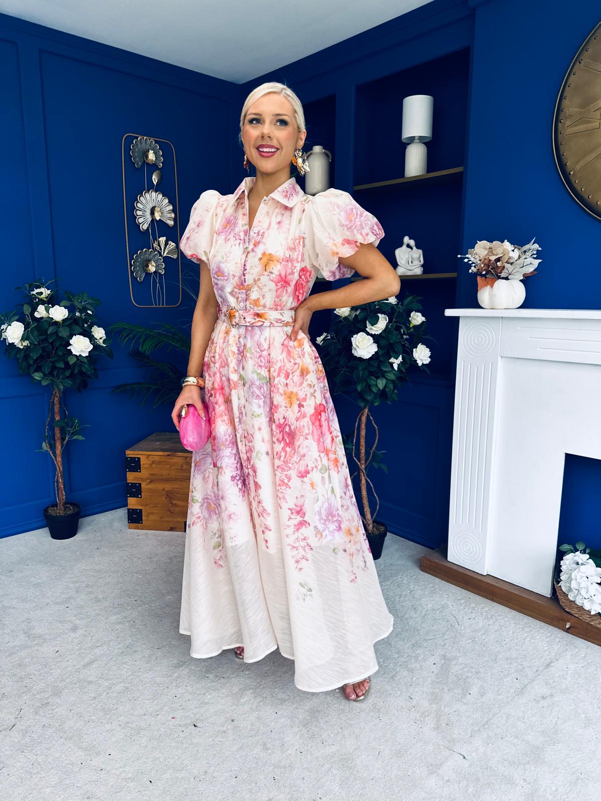 Briana Detailed Midi Shirt Dress Floral