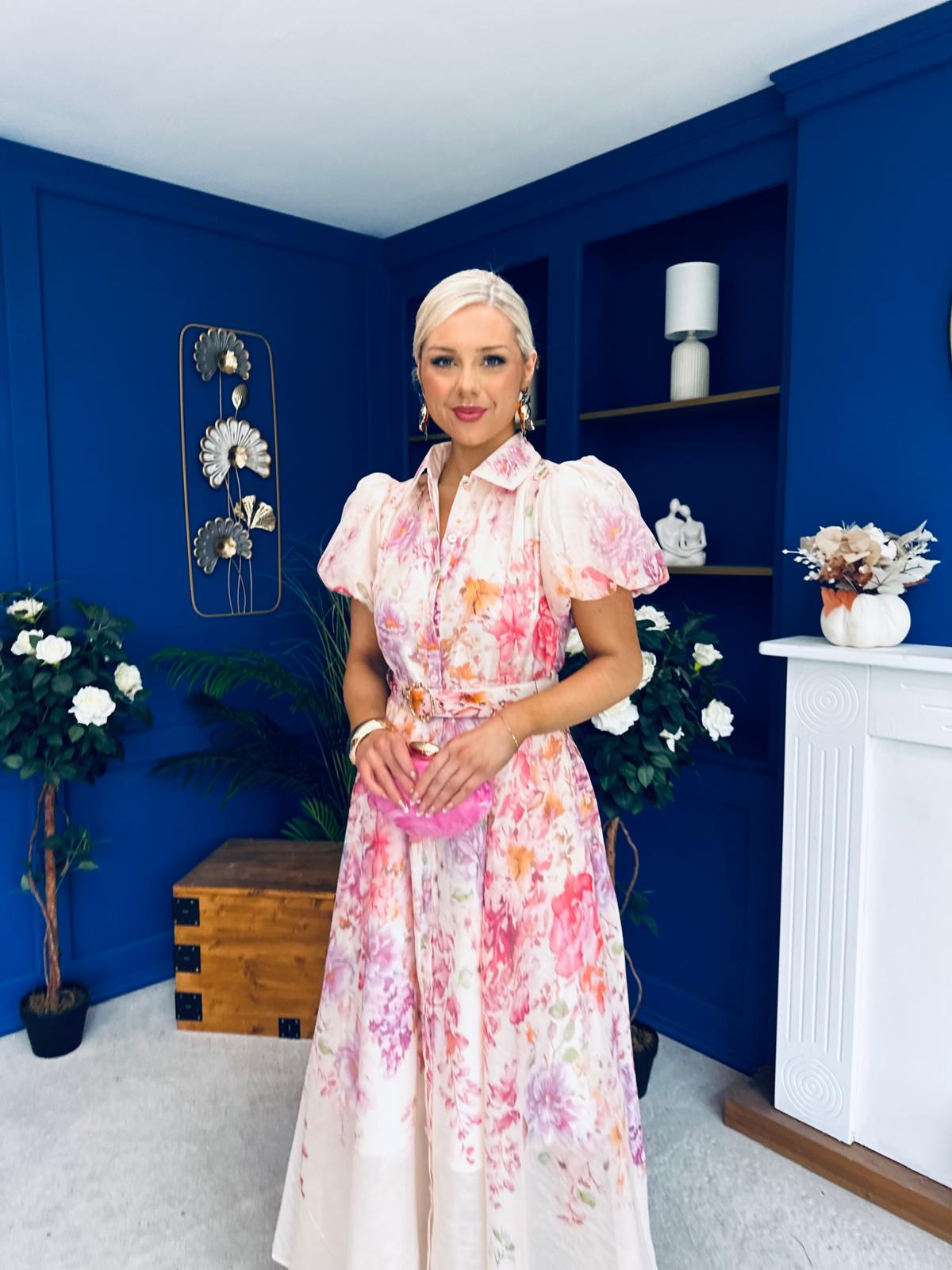 Briana Detailed Midi Shirt Dress Floral