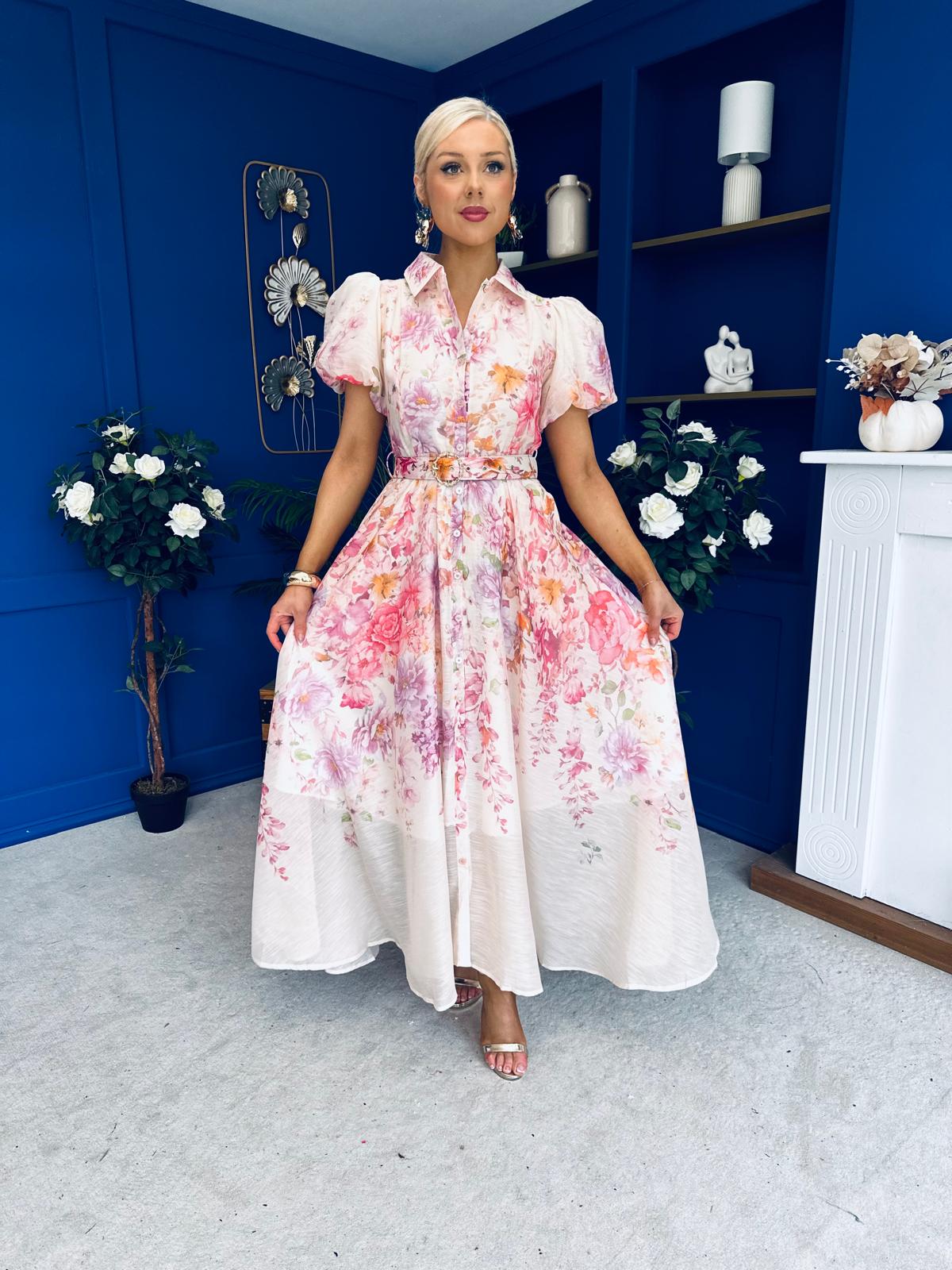 Briana Detailed Midi Shirt Dress Floral