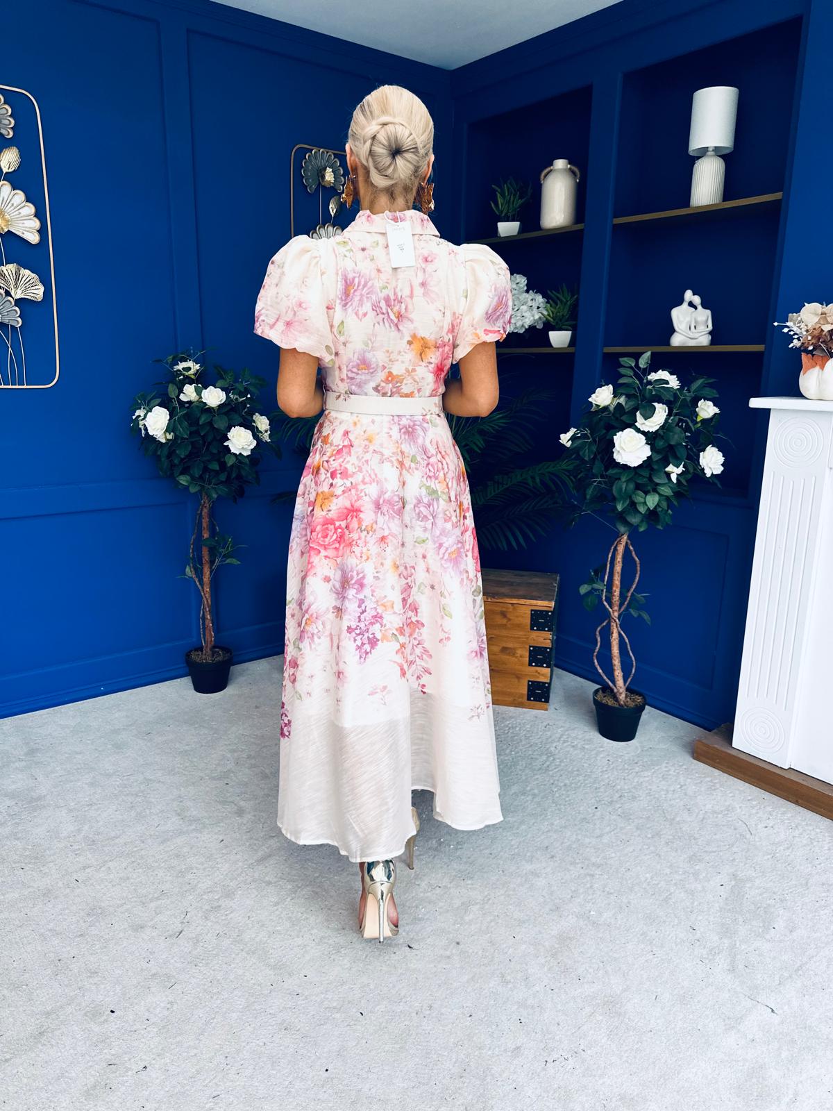 Briana Detailed Midi Shirt Dress Floral