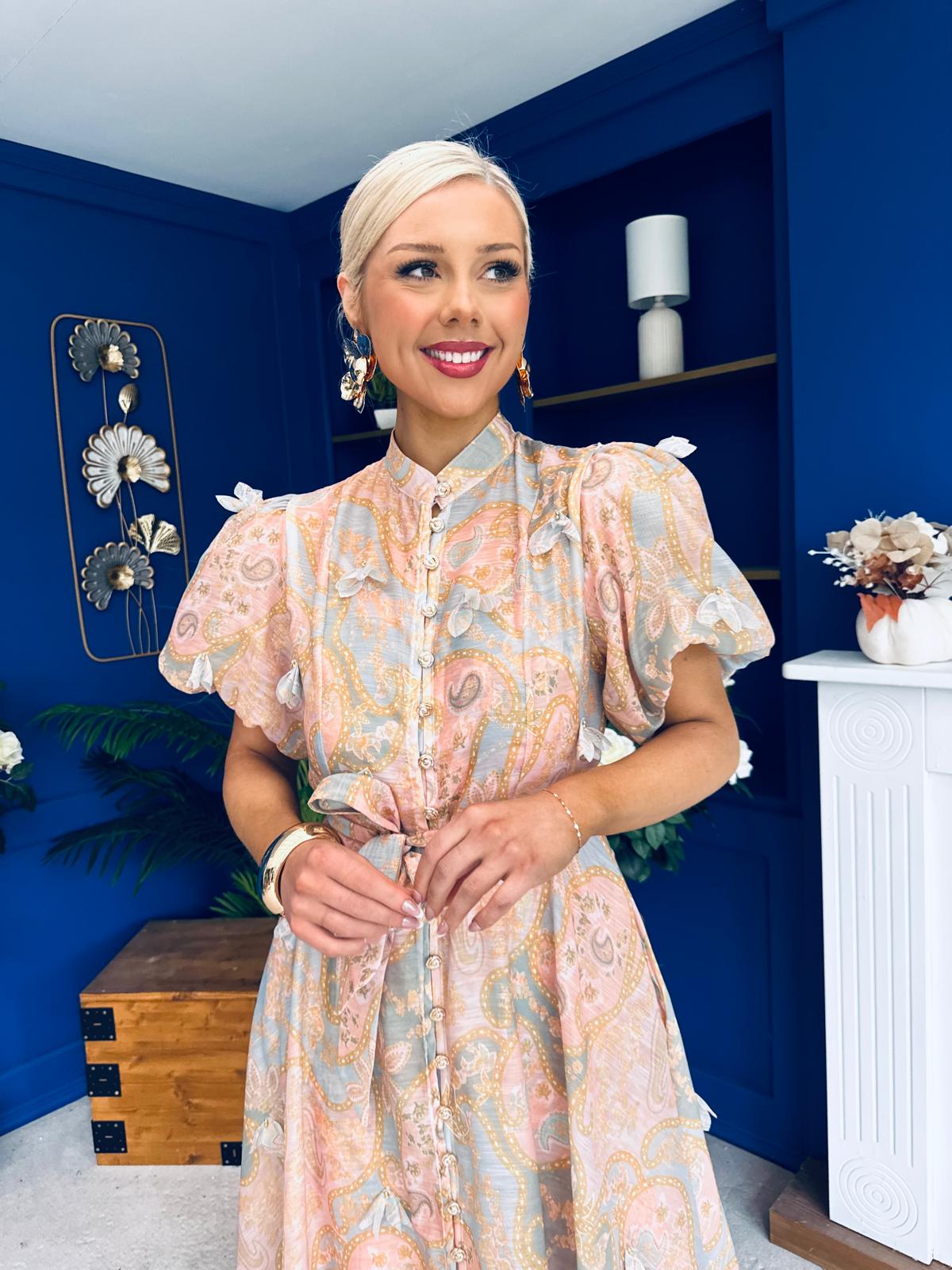 Malory Detailed Midi Shirt Dress Paisley