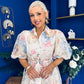 Siobhan Puff Sleeve Lace Shirt Dress Cream Blue
