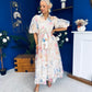 Siobhan Puff Sleeve Lace Shirt Dress Cream Blue
