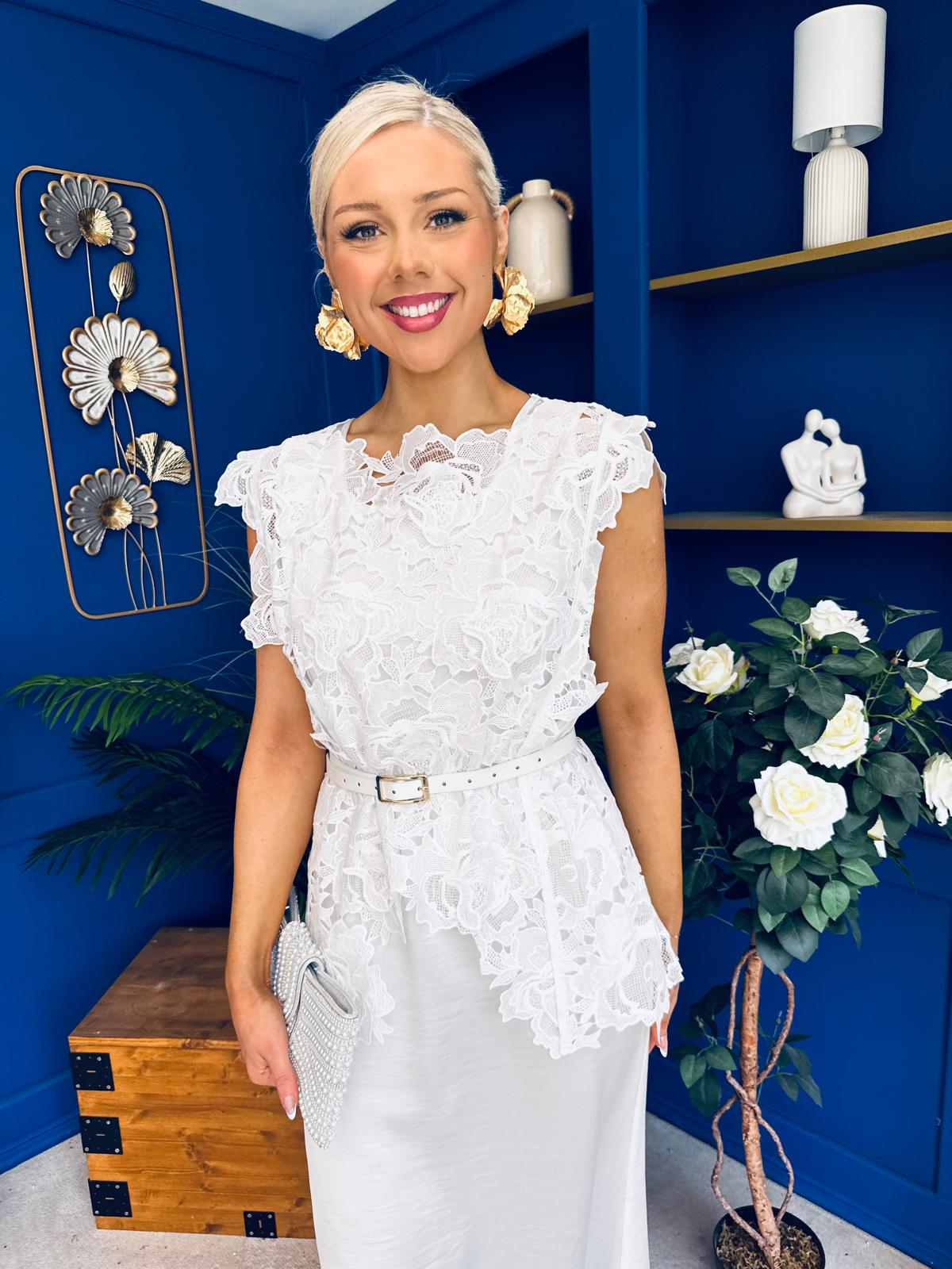 Tara Crochet Top & Satin Dress Set White