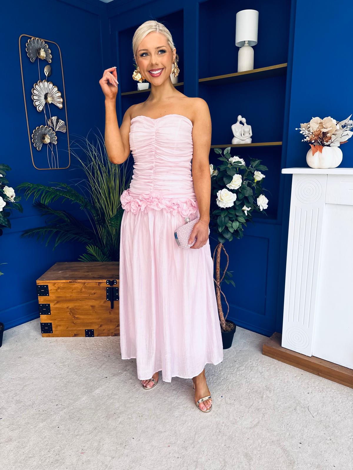 Yvonne Ruched Detail Occasion Dress Pwr Pink