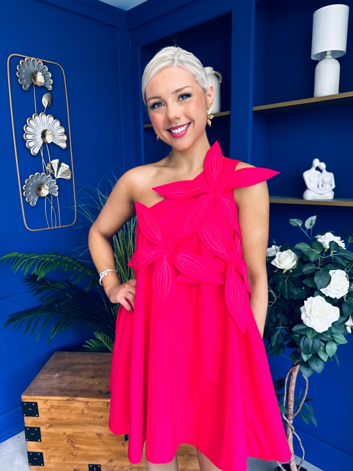 Miley One Shoulder Mini Shift Dress Coral