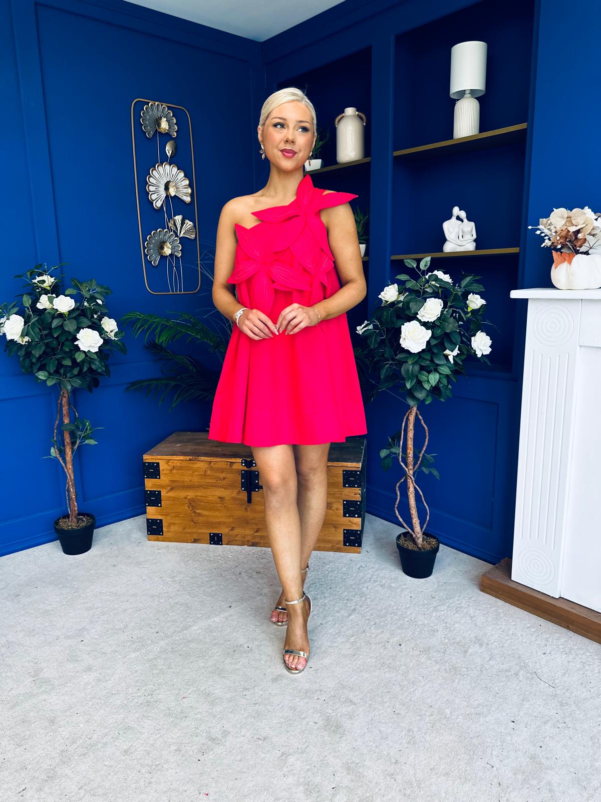 Miley One Shoulder Mini Shift Dress Coral