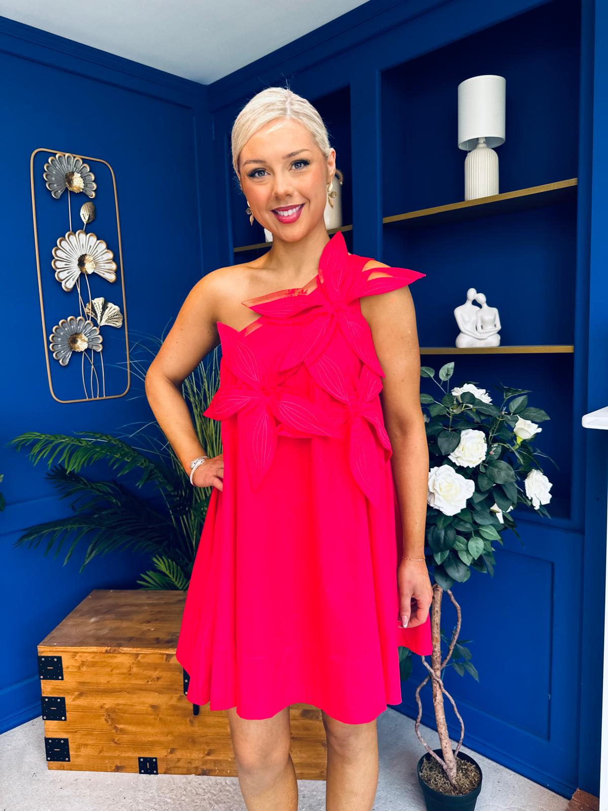 Miley One Shoulder Mini Shift Dress Coral