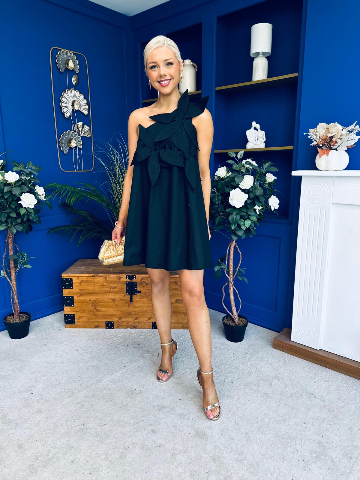 Miley One Shoulder Mini Shift Dress Black