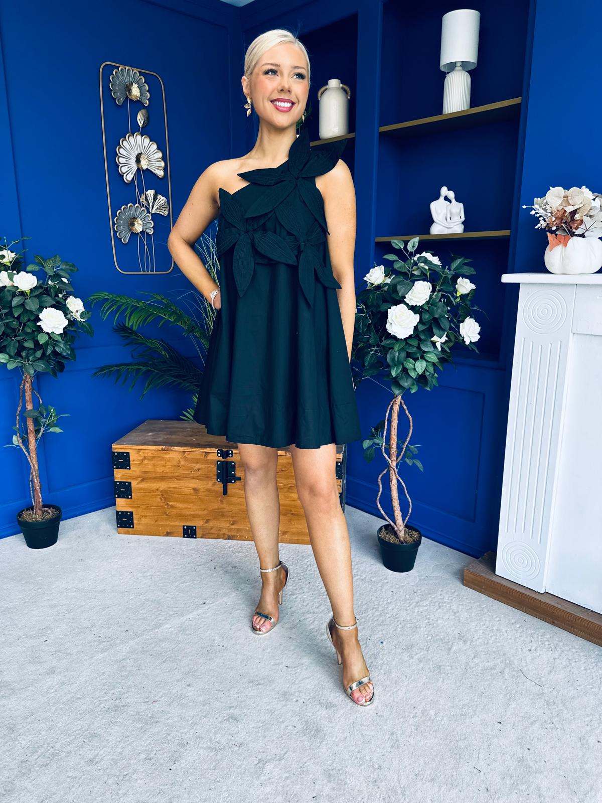 Miley One Shoulder Mini Shift Dress Black