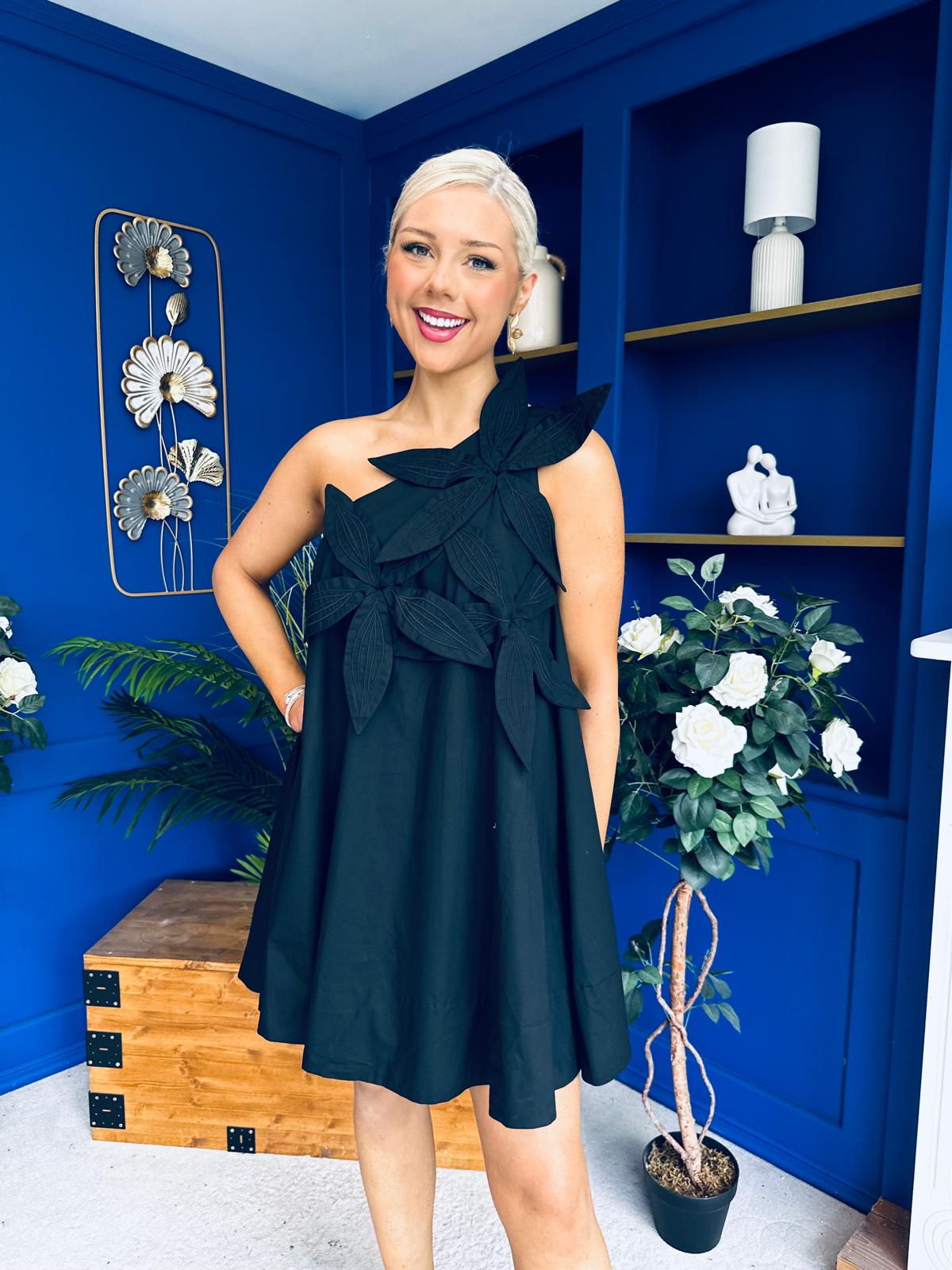Miley One Shoulder Mini Shift Dress Black
