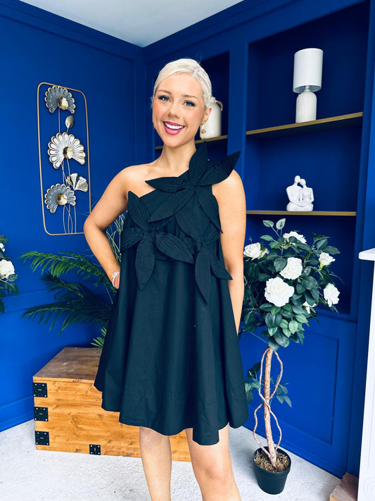 Miley One Shoulder Mini Shift Dress Black