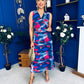 Robyn Pleated Midi Dress Marble Navy
