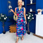 Robyn Pleated Midi Dress Marble Navy