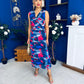 Robyn Pleated Midi Dress Marble Navy