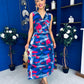 Robyn Pleated Midi Dress Marble Navy