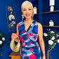 Robyn Pleated Midi Dress Marble Navy