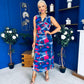 Robyn Pleated Midi Dress Marble Navy