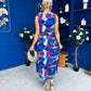 Robyn Pleated Midi Dress Marble Navy