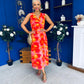 Robyn Pleated Midi Dress Marble Coral