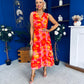 Robyn Pleated Midi Dress Marble Coral