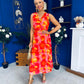 Robyn Pleated Midi Dress Marble Coral