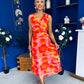 Robyn Pleated Midi Dress Marble Coral