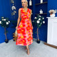 Robyn Pleated Midi Dress Marble Coral