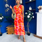 Robyn Pleated Midi Dress Marble Coral