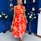 Robyn Pleated Midi Dress Marble Coral