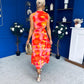 Robyn Pleated Midi Dress Marble Coral