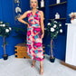 Robyn Pleated Midi Dress Marble Ruby