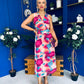 Robyn Pleated Midi Dress Marble Ruby